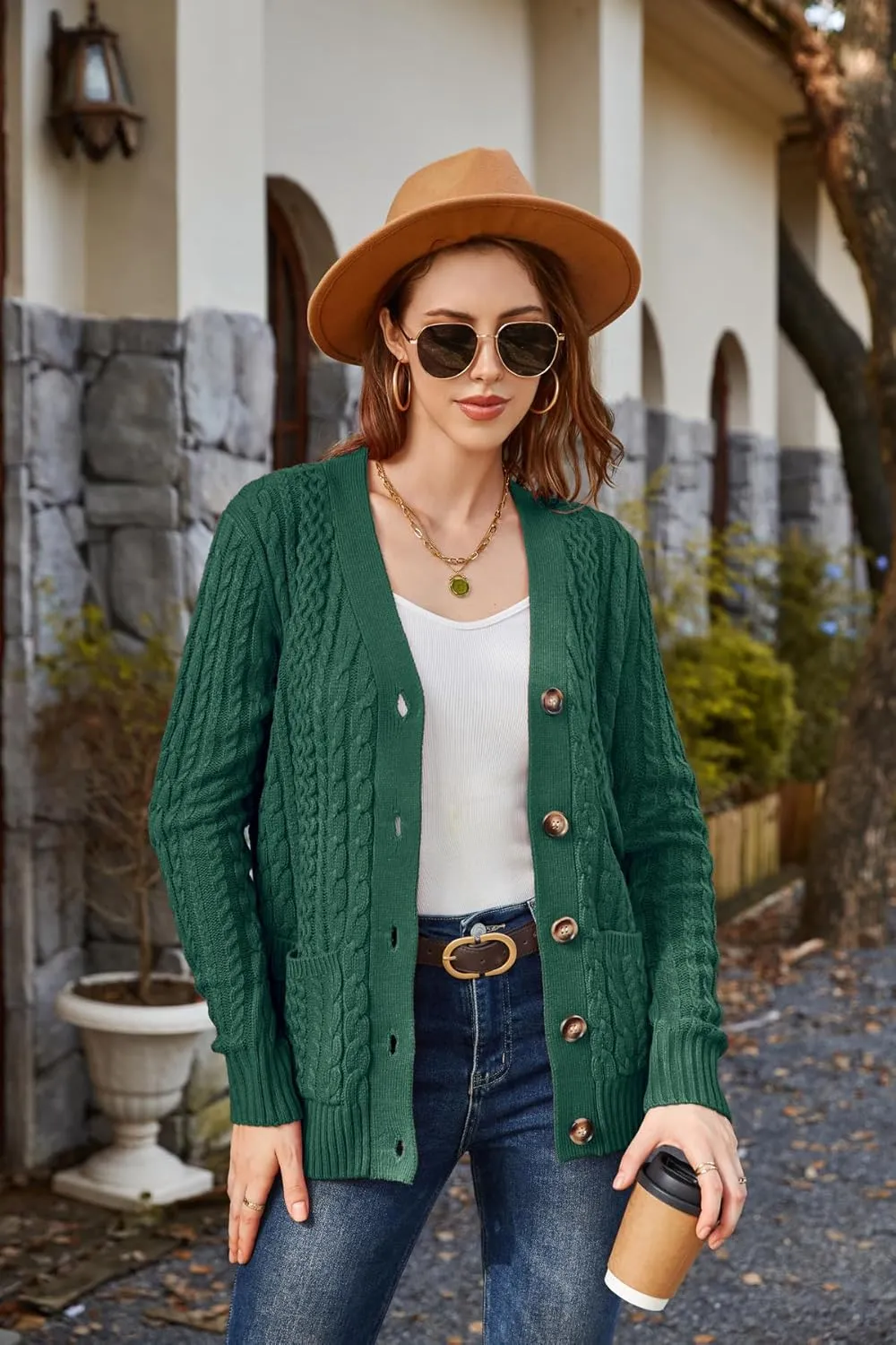 Womens Cardigan Sweaters Cable Knit Sweater 2025 Fall Winter Chunky Open Front Button Down Coats with Pockets