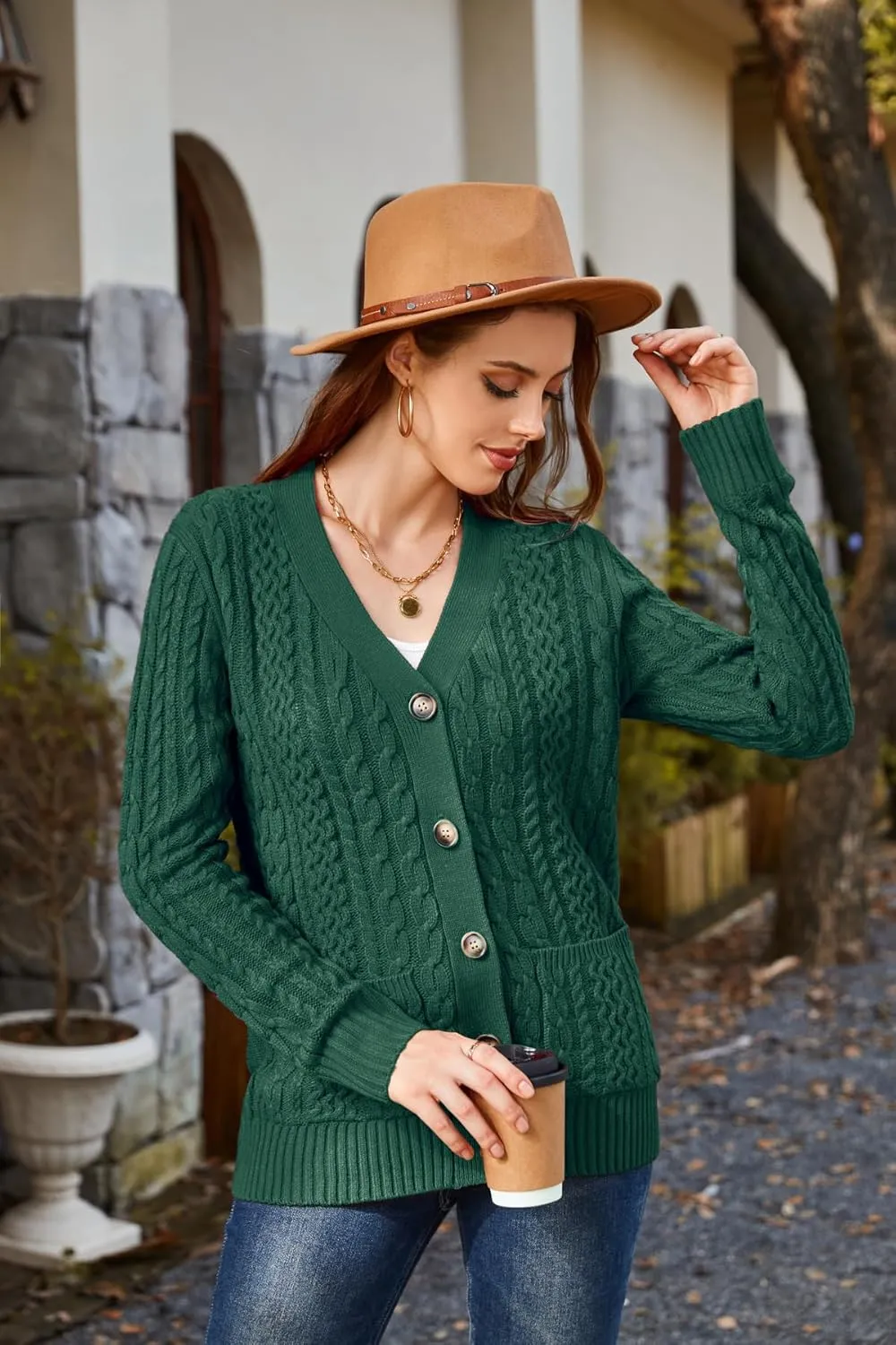 Womens Cardigan Sweaters Cable Knit Sweater 2025 Fall Winter Chunky Open Front Button Down Coats with Pockets