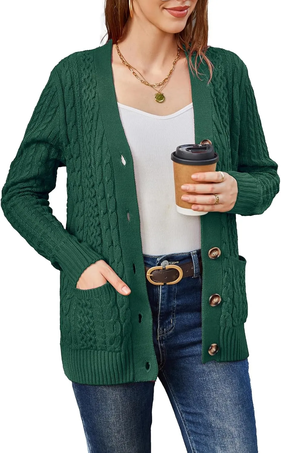 Womens Cardigan Sweaters Cable Knit Sweater 2025 Fall Winter Chunky Open Front Button Down Coats with Pockets