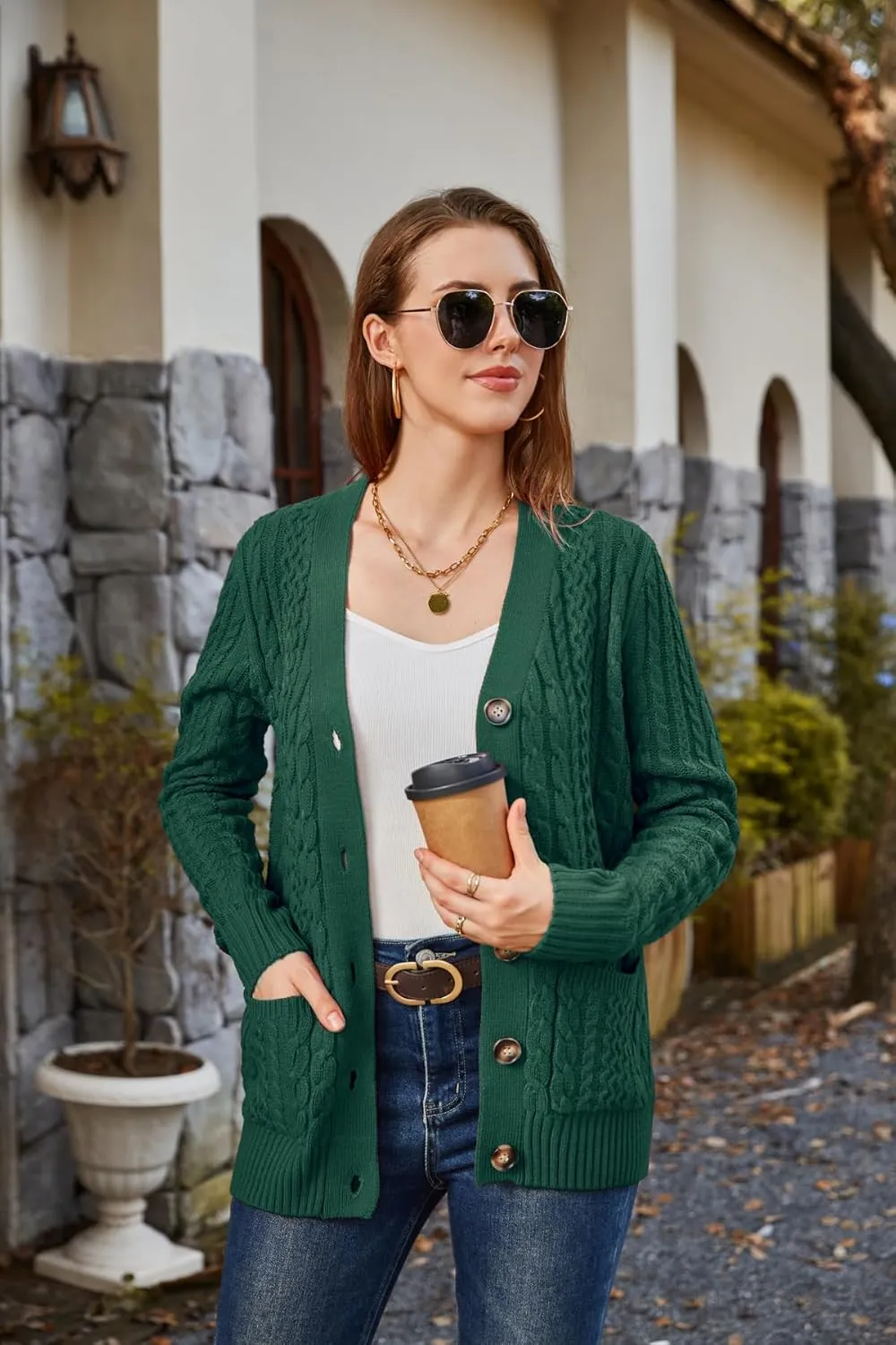 Womens Cardigan Sweaters Cable Knit Sweater 2025 Fall Winter Chunky Open Front Button Down Coats with Pockets