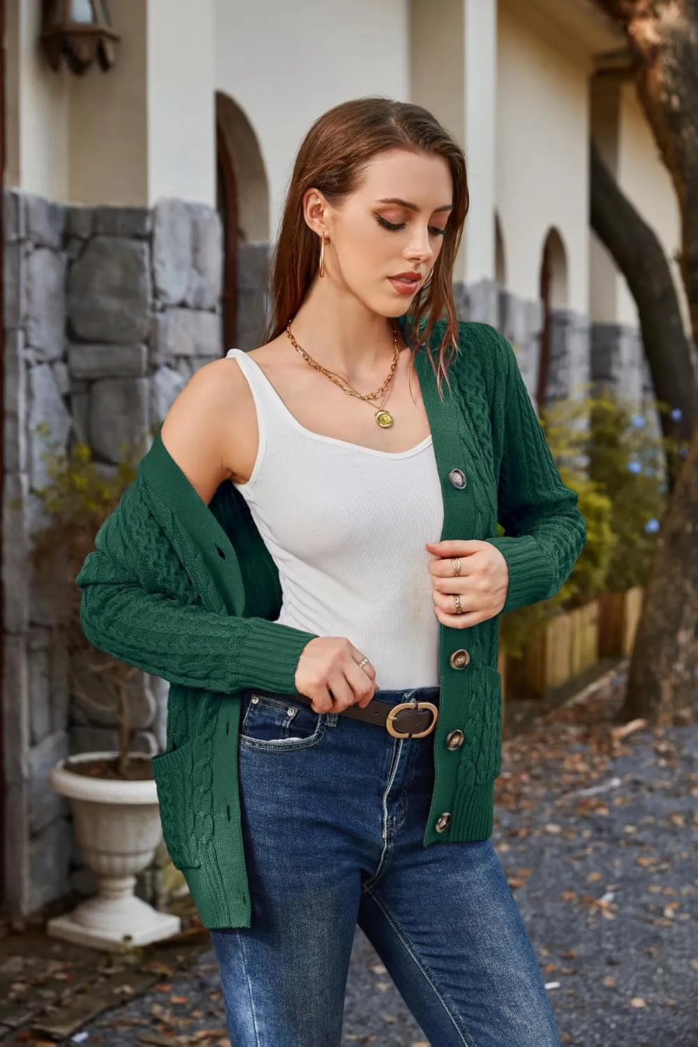 Womens Cardigan Sweaters Cable Knit Sweater 2025 Fall Winter Chunky Open Front Button Down Coats with Pockets