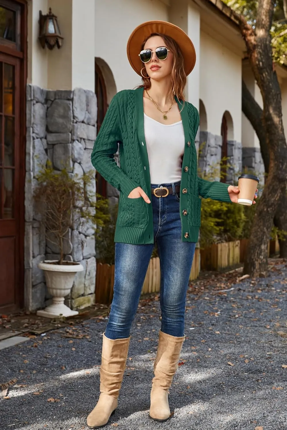 Womens Cardigan Sweaters Cable Knit Sweater 2025 Fall Winter Chunky Open Front Button Down Coats with Pockets