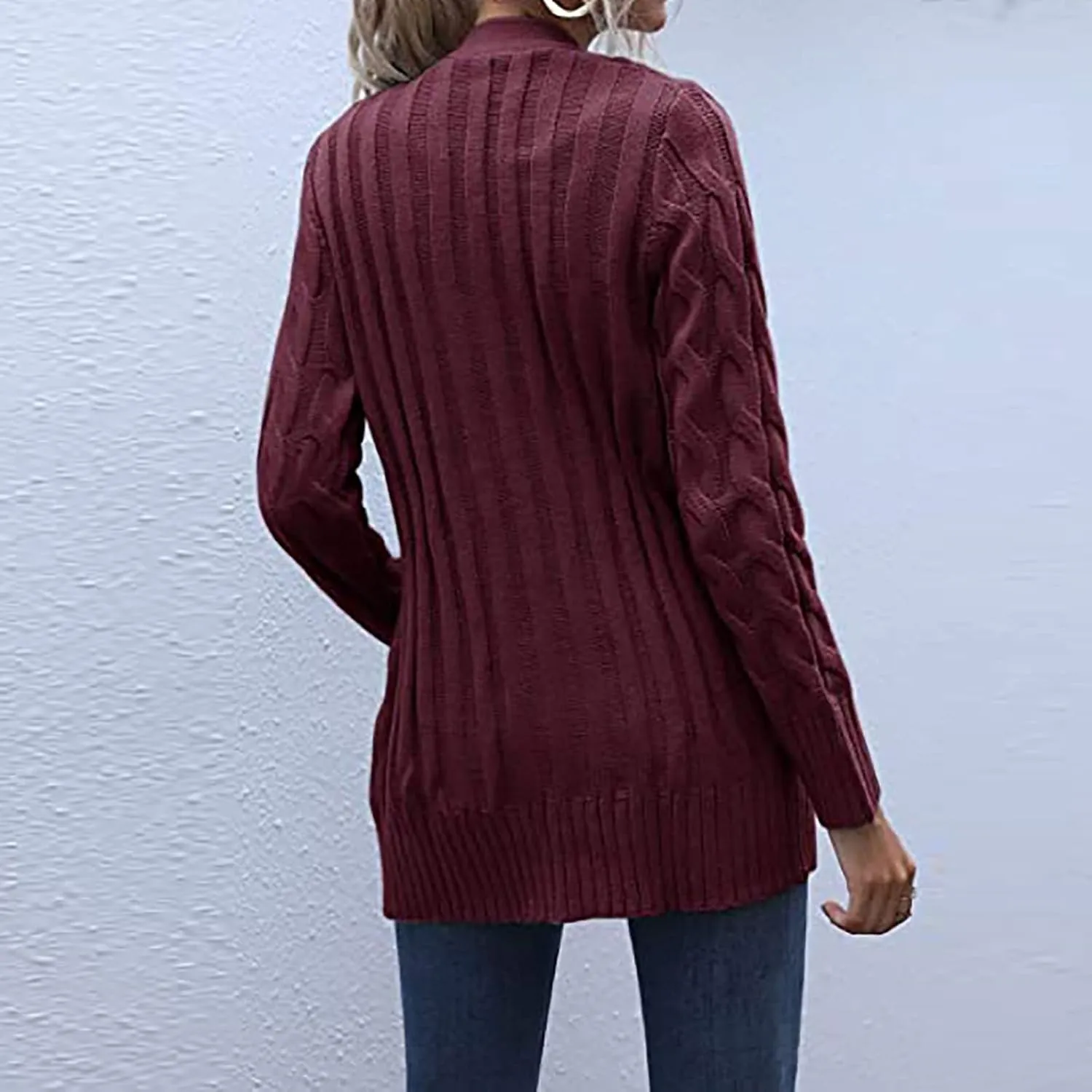 Womens Cardigan Sweaters Dressy Casual Long Sleeve Cable Knit Sweater Open Front Cardigan Button Loose Coat