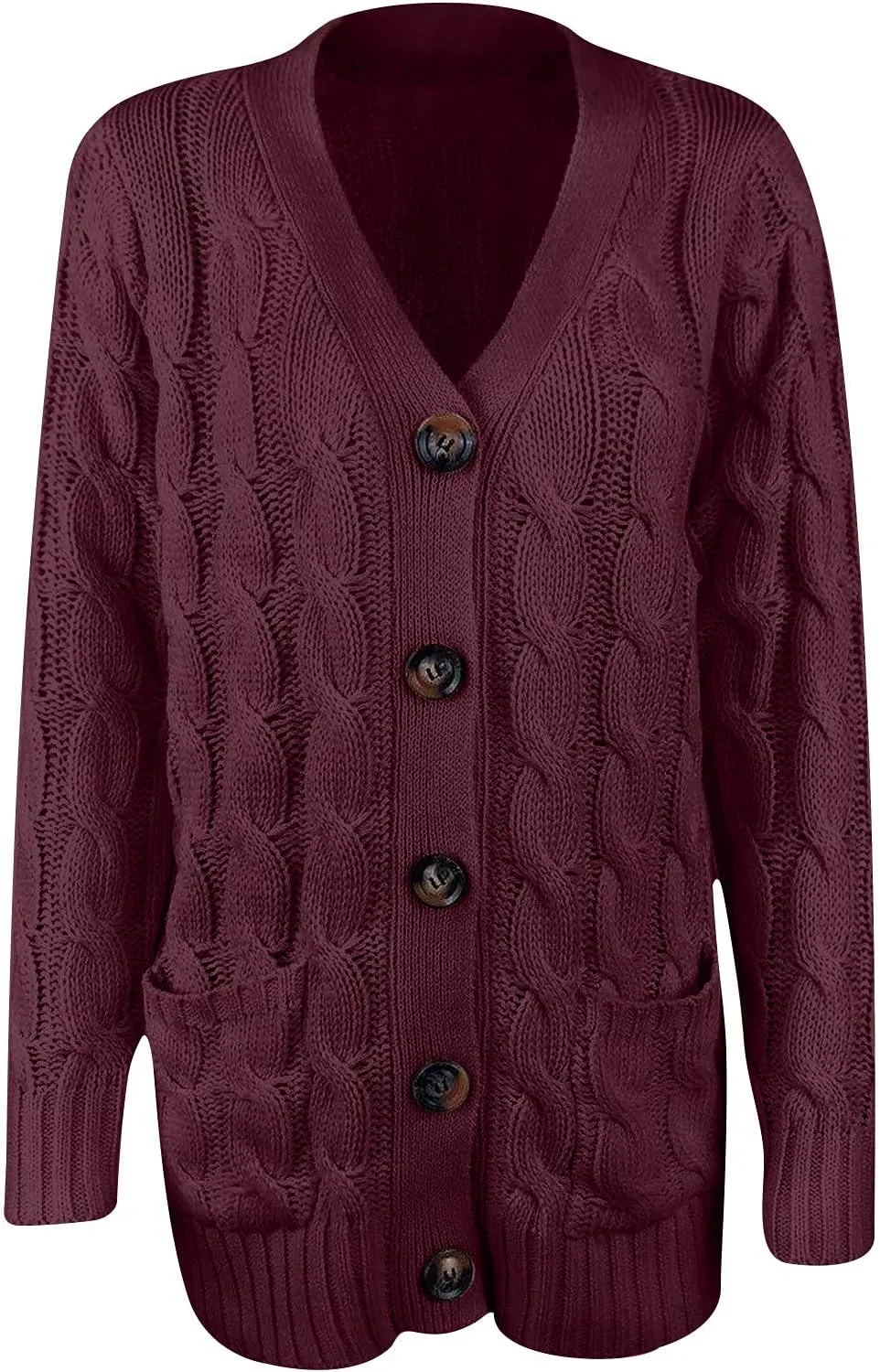 Womens Cardigan Sweaters Dressy Casual Long Sleeve Cable Knit Sweater Open Front Cardigan Button Loose Coat