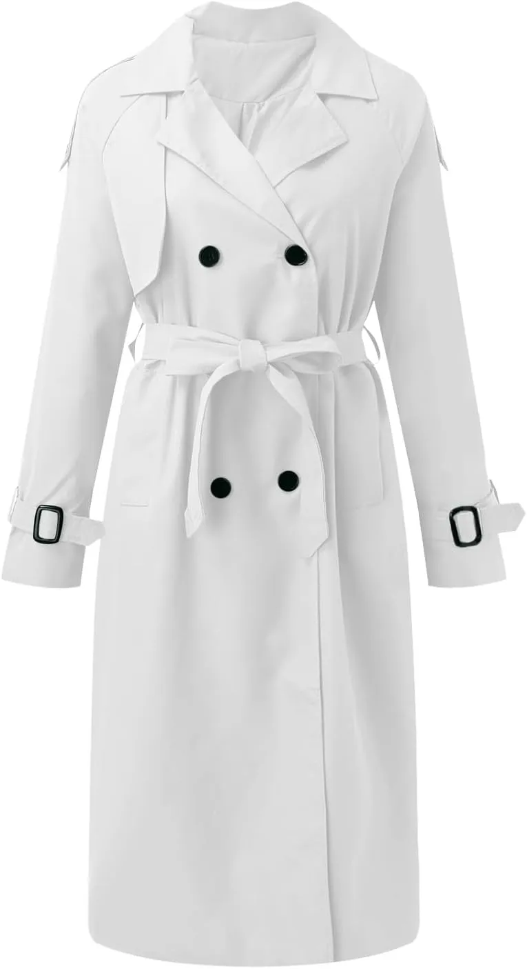 Womens Casual Elegant Long Trench Coat 2024 Classic Fall Overcoat with Belt Fashion Slim Outerwear Collar Jackets