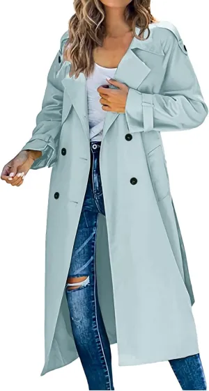 Womens Casual Elegant Long Trench Coat 2024 Classic Fall Overcoat with Belt Fashion Slim Outerwear Collar Jackets