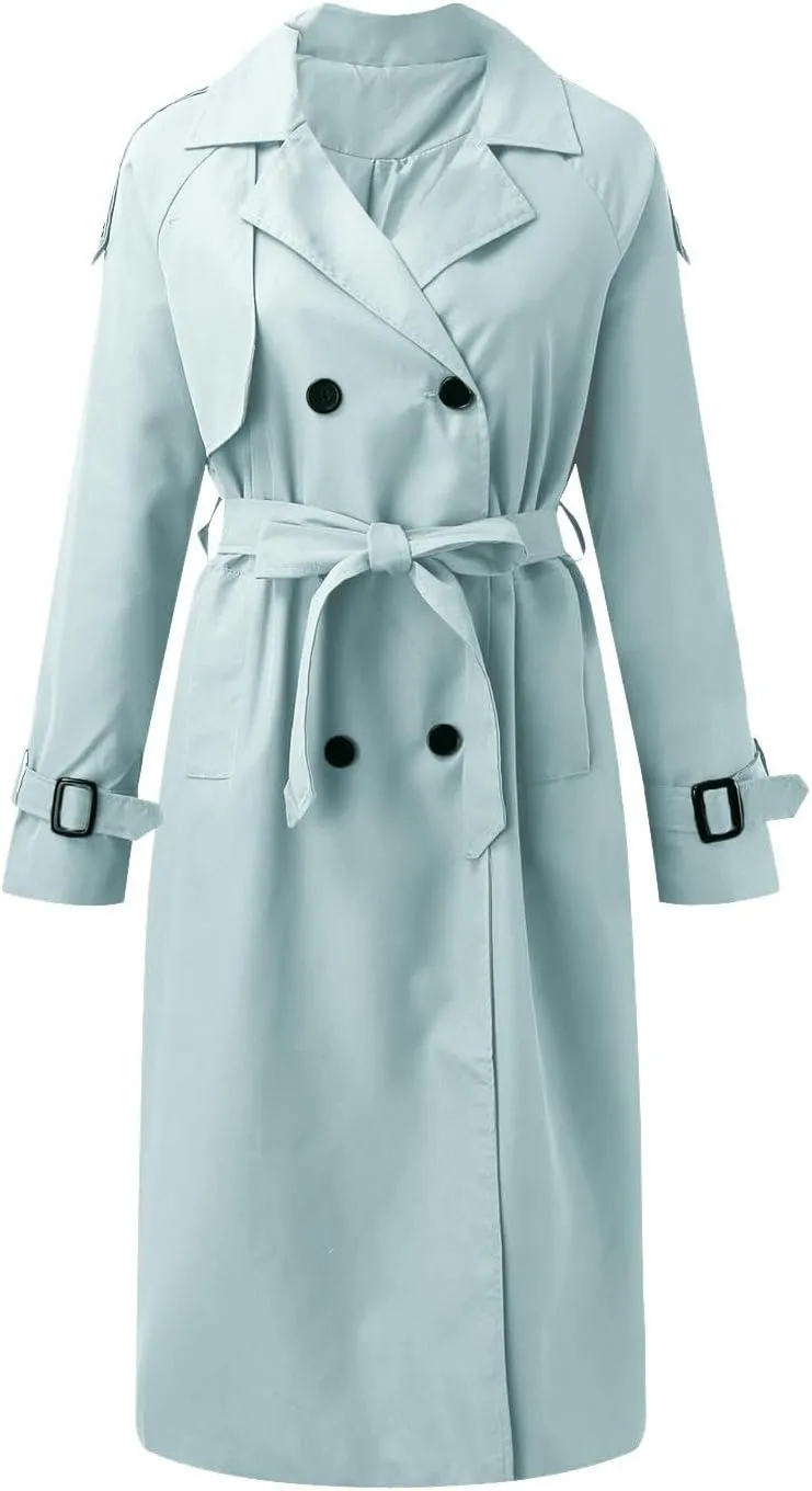 Womens Casual Elegant Long Trench Coat 2024 Classic Fall Overcoat with Belt Fashion Slim Outerwear Collar Jackets