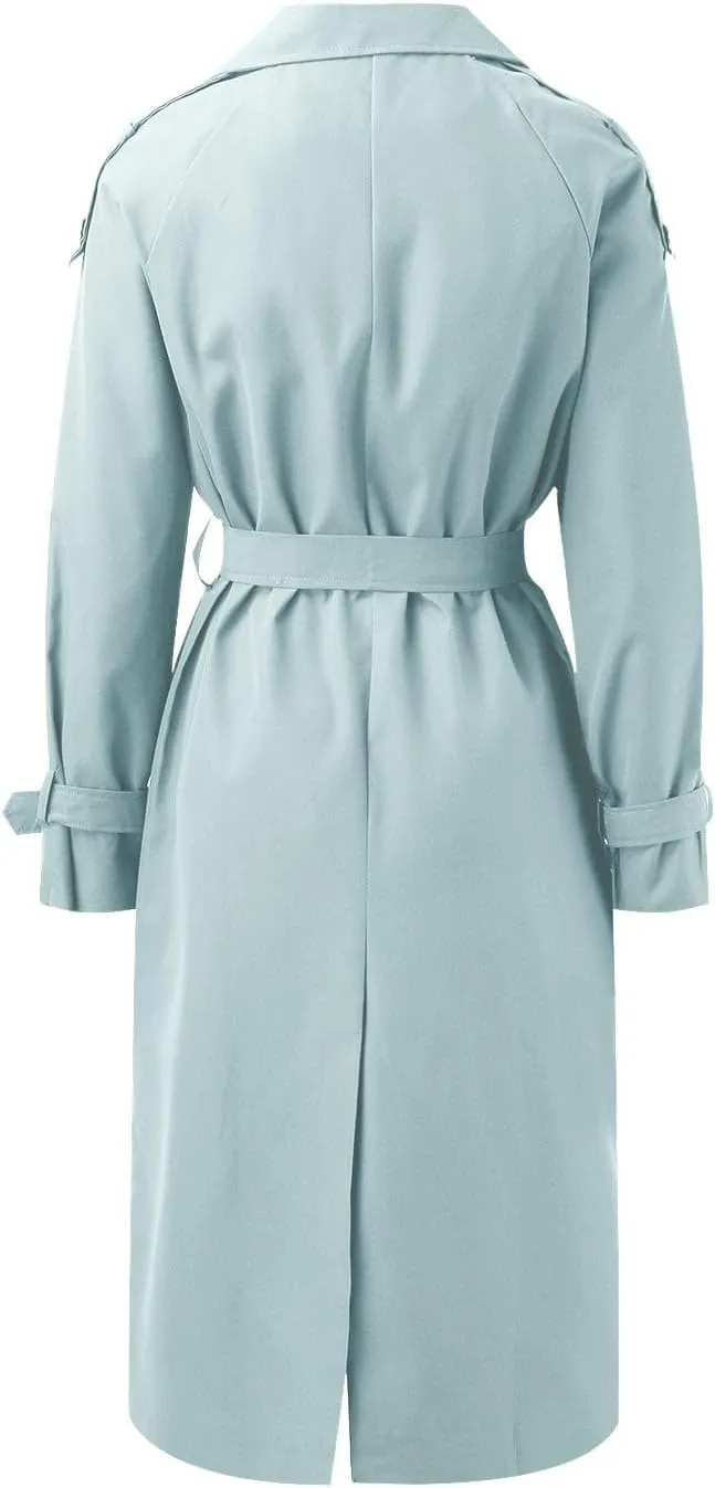 Womens Casual Elegant Long Trench Coat 2024 Classic Fall Overcoat with Belt Fashion Slim Outerwear Collar Jackets