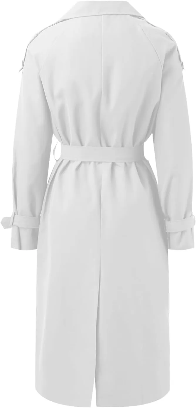 Womens Casual Elegant Long Trench Coat 2024 Classic Fall Overcoat with Belt Fashion Slim Outerwear Collar Jackets