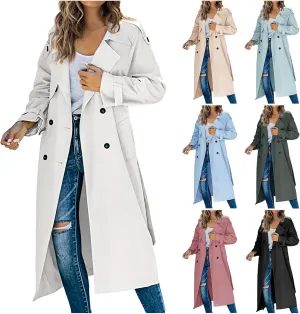 Womens Casual Elegant Long Trench Coat 2024 Classic Fall Overcoat with Belt Fashion Slim Outerwear Collar Jackets