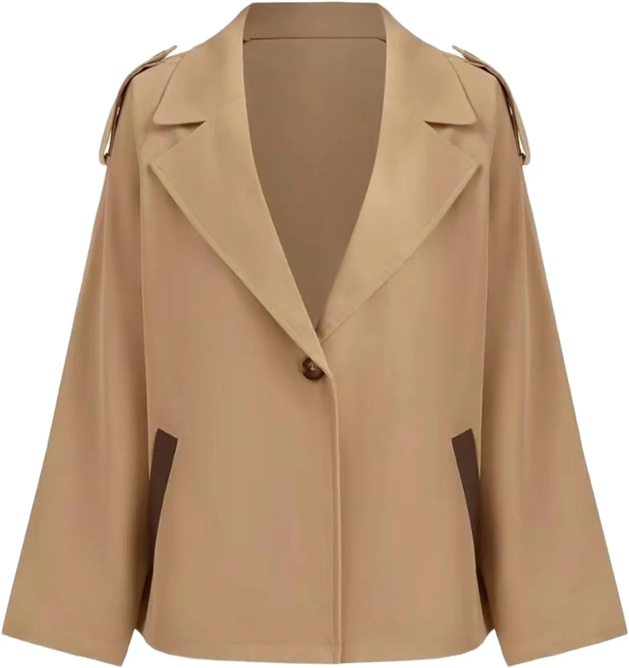 Women's Cropped Trench Coat Notch Lapel Long Sleeve Blazer Casual Short Jacket Fall Fashion Outerwear with Pockets