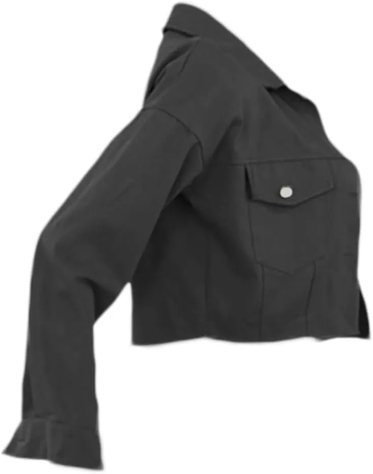 Women's Denim Short Long Sleeve Lapel Jacket Button Down Distressed Hem Crop Jeans Coat