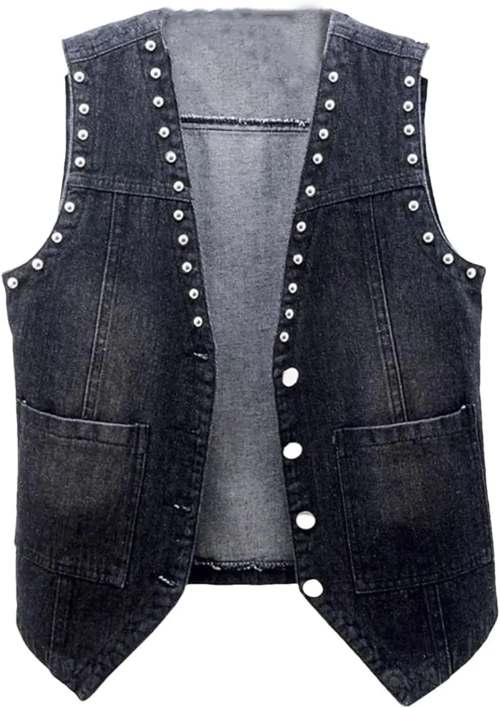 Women's Denim Vest Rivets Sleeveless Vest Women's Trucker Denim Coats Street Denim Jacket