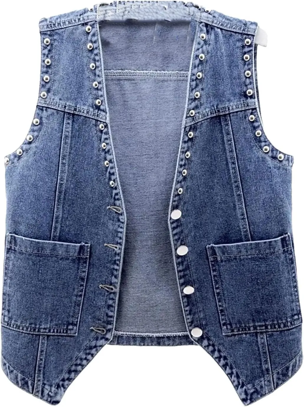 Women's Denim Vest Rivets Sleeveless Vest Women's Trucker Denim Coats Street Denim Jacket