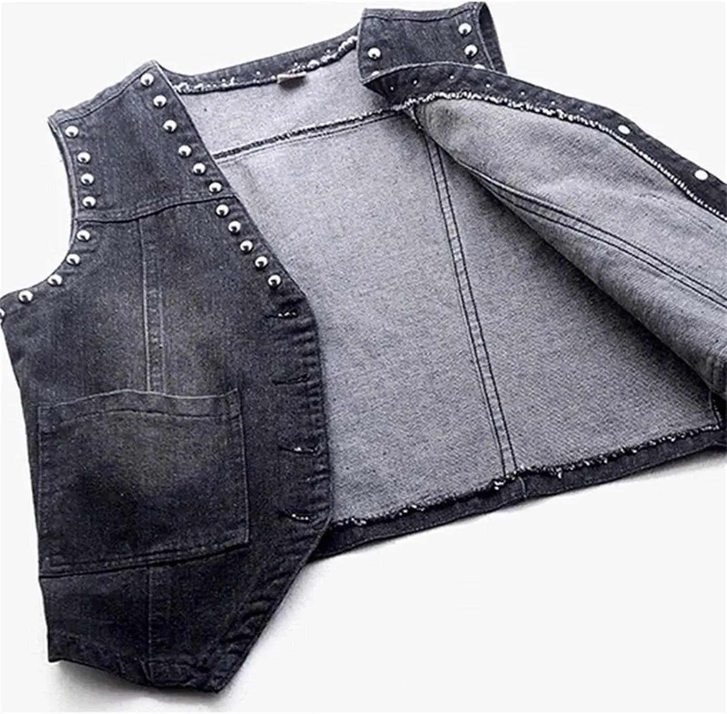 Women's Denim Vest Rivets Sleeveless Vest Women's Trucker Denim Coats Street Denim Jacket