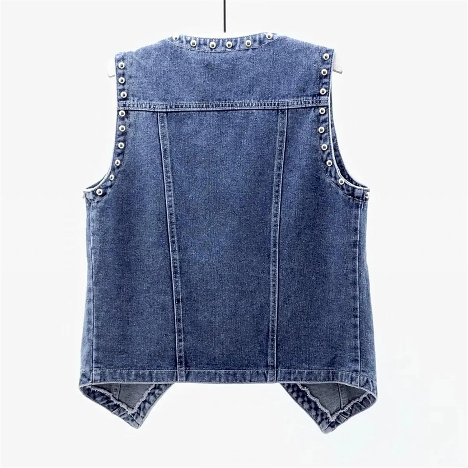 Women's Denim Vest Rivets Sleeveless Vest Women's Trucker Denim Coats Street Denim Jacket