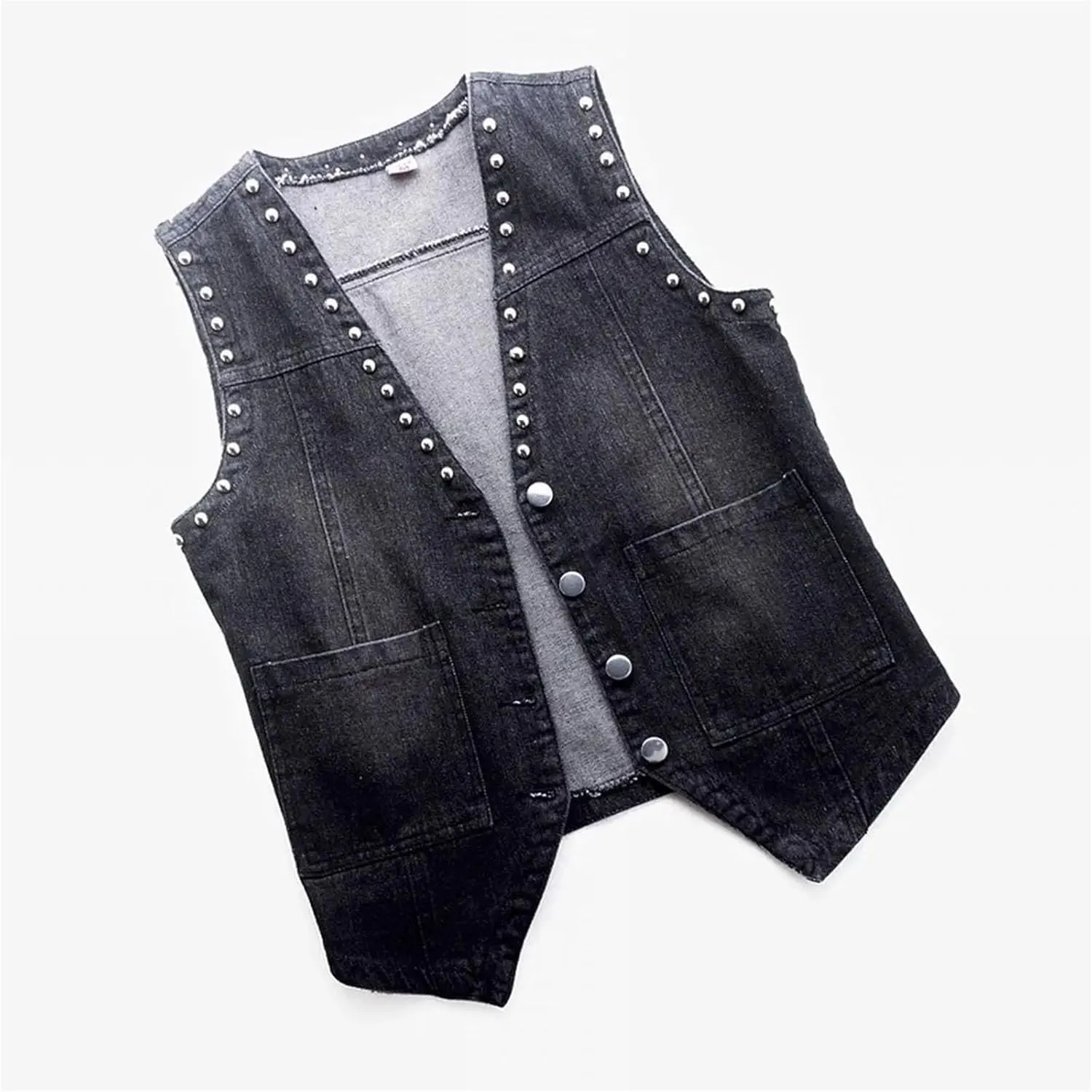 Women's Denim Vest Rivets Sleeveless Vest Women's Trucker Denim Coats Street Denim Jacket