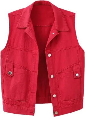 Women'S Denim Vest - Sleeveless Waistcoat Women Spring Autumn Tops Short Jacket Outerwear Casual Loose Lapel W