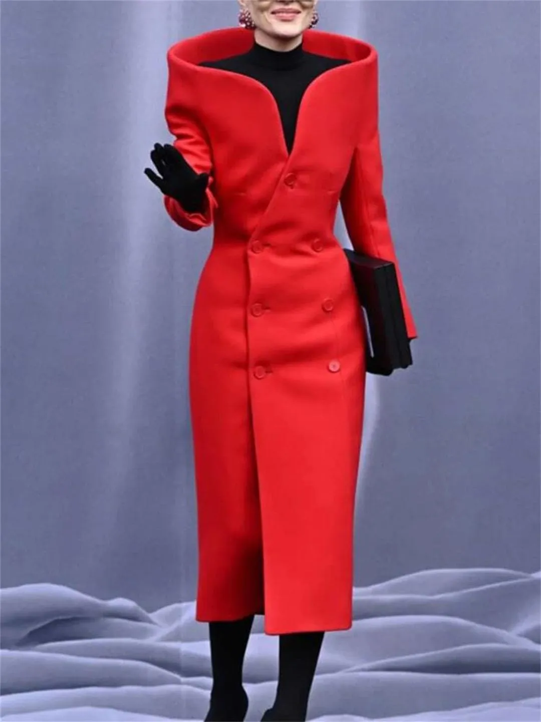 Women's Designer Trench Coat Personalized Stand Up Collar Slimming Long Windbreaker