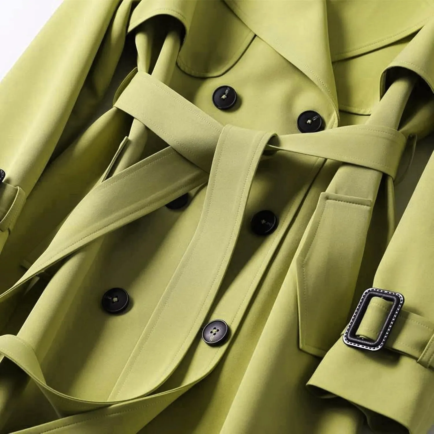 Women's Double Breasted Long Trench Coat Windproof Classic Lapel Slim Overcoat with Belt