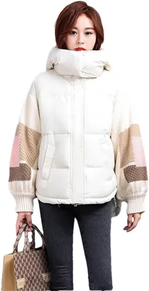 Womens Down Cotton Jacket Parkas Thciken Hooded Short Padded Coat Loose Korean Splice Outerwear Clothing
