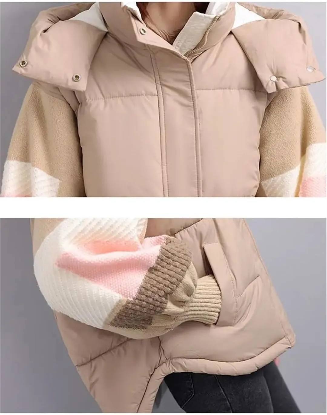 Womens Down Cotton Jacket Parkas Thciken Hooded Short Padded Coat Loose Korean Splice Outerwear Clothing