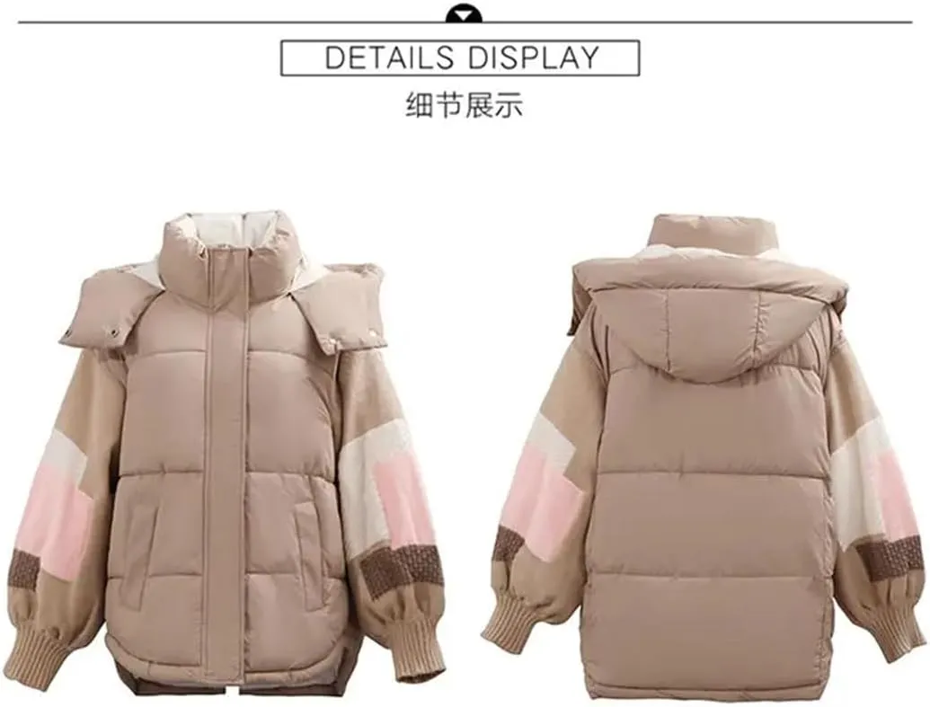 Womens Down Cotton Jacket Parkas Thciken Hooded Short Padded Coat Loose Korean Splice Outerwear Clothing