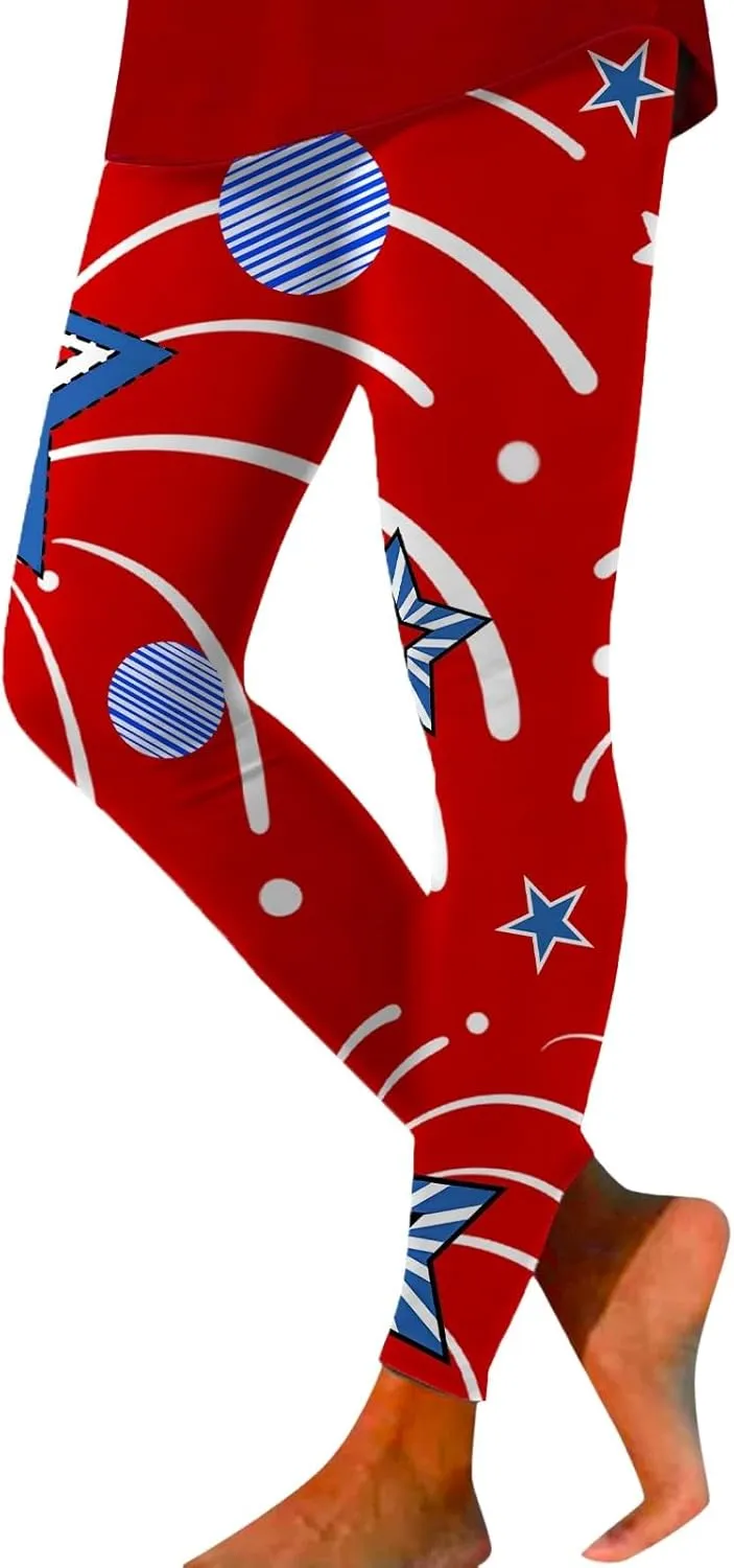 Womens High Waist American Flag Leggings Funny Full-Length Yoga Gym Workout Pants US Flag Patriotic Tights