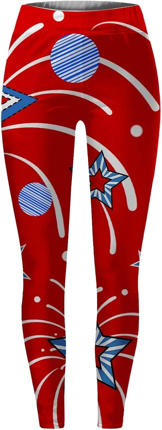 Womens High Waist American Flag Leggings Funny Full-Length Yoga Gym Workout Pants US Flag Patriotic Tights