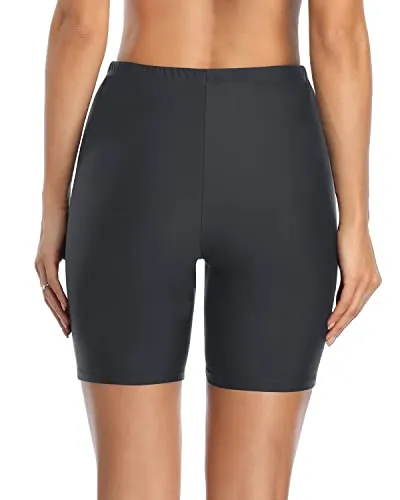Women's High Waisted Tummy Control Swim Shorts-Grey