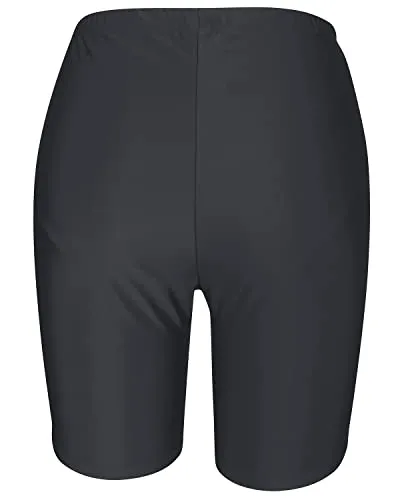 Women's High Waisted Tummy Control Swim Shorts-Grey