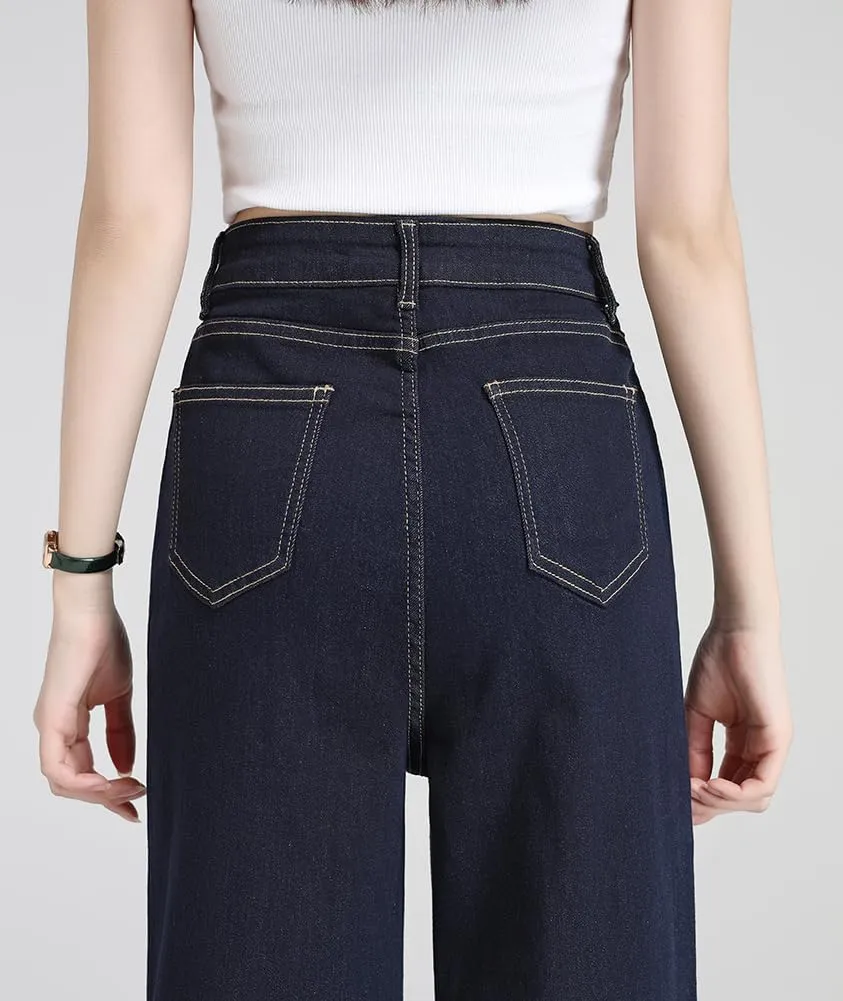 Women's High Waisted Wide Leg Jeans - Stretchy Straight Leg Denim Pants, 2025 Trendy Casual Comfort Fit