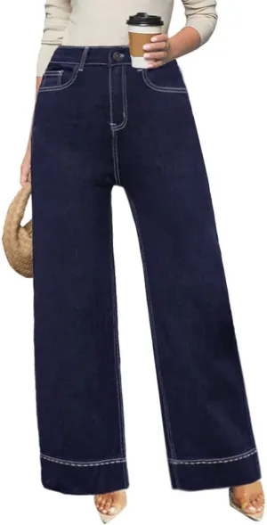 Women's High Waisted Wide Leg Jeans - Stretchy Straight Leg Denim Pants, 2025 Trendy Casual Comfort Fit