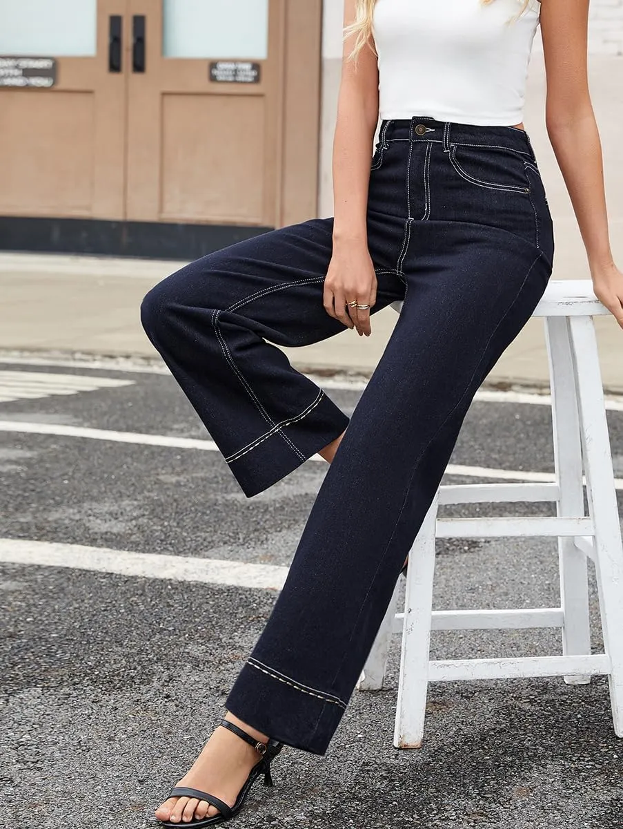 Women's High Waisted Wide Leg Jeans - Stretchy Straight Leg Denim Pants, 2025 Trendy Casual Comfort Fit