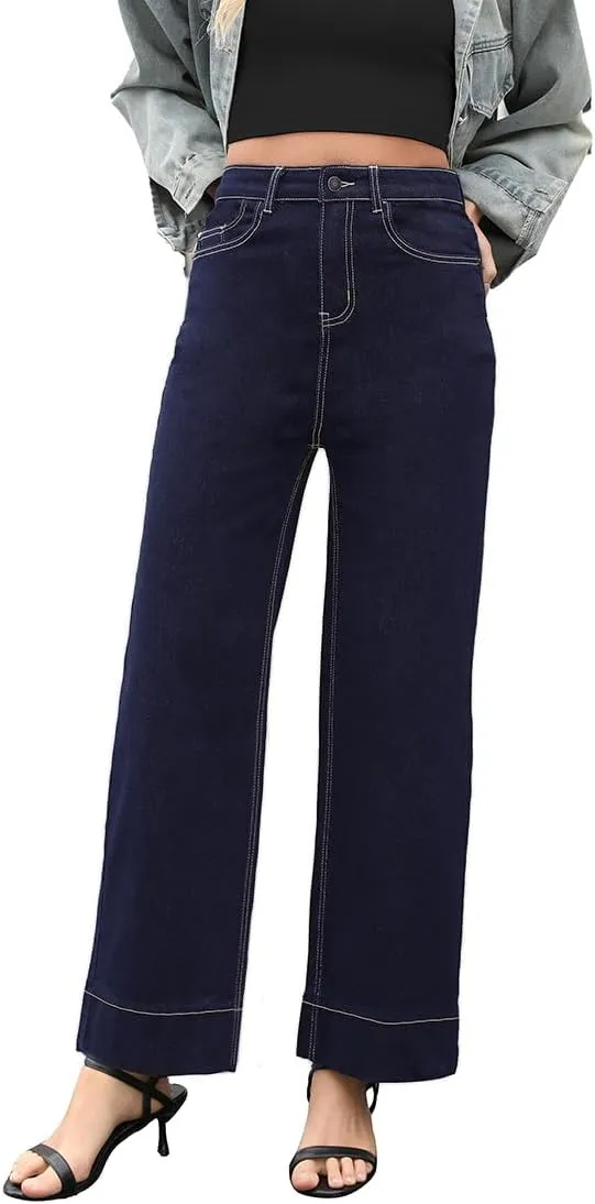 Women's High Waisted Wide Leg Jeans - Stretchy Straight Leg Denim Pants, 2025 Trendy Casual Comfort Fit