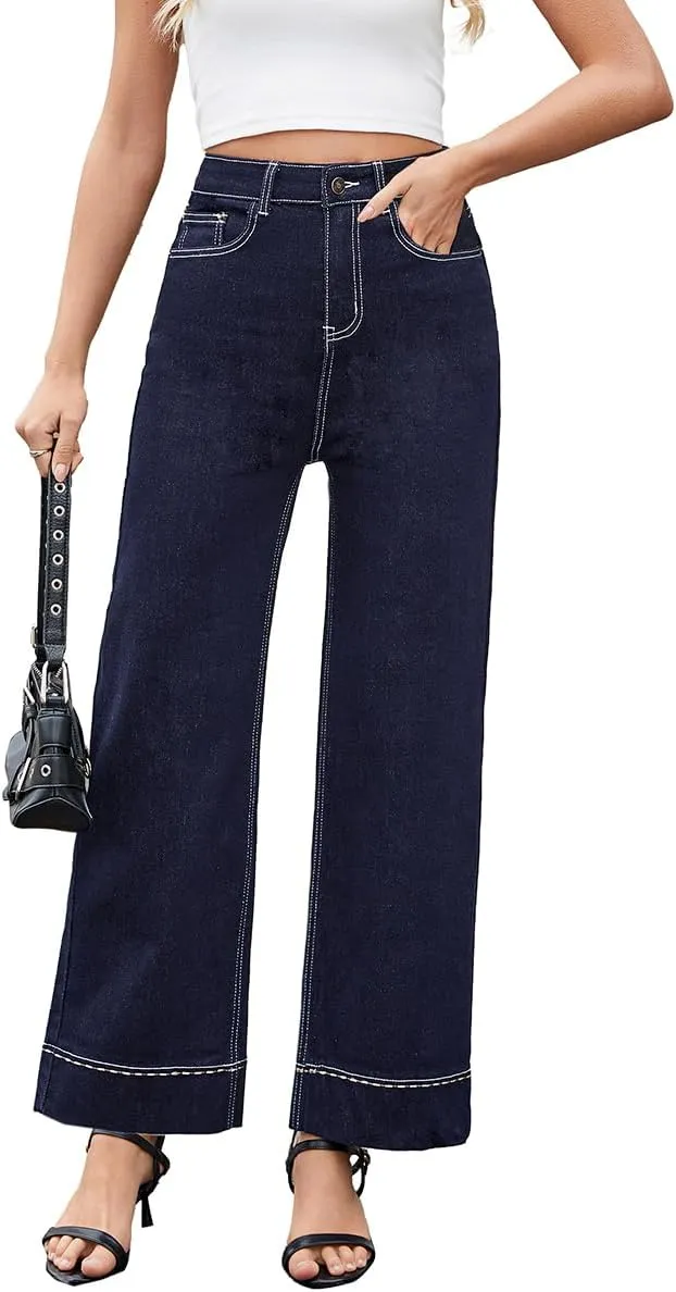 Women's High Waisted Wide Leg Jeans - Stretchy Straight Leg Denim Pants, 2025 Trendy Casual Comfort Fit