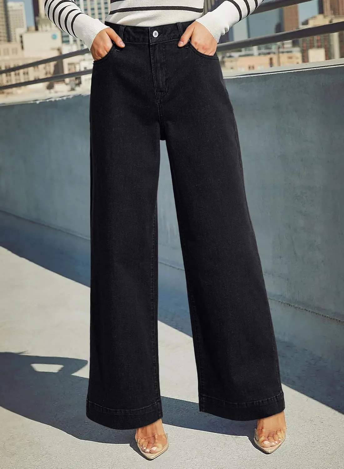 Women's High Waisted Wide Leg Jeans - Stretchy Straight Leg Denim Pants, 2025 Trendy Casual Comfort Fit