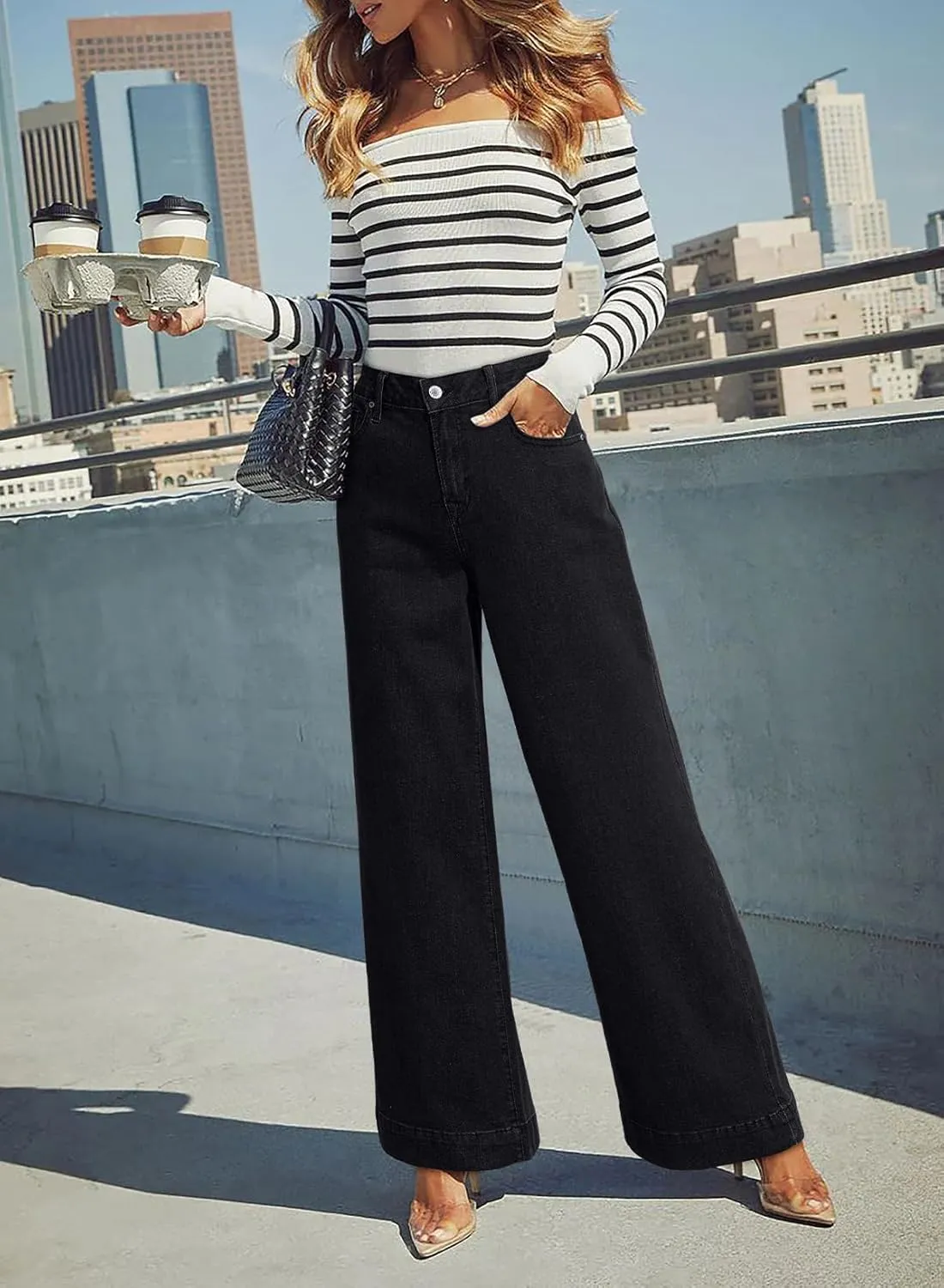 Women's High Waisted Wide Leg Jeans - Stretchy Straight Leg Denim Pants, 2025 Trendy Casual Comfort Fit
