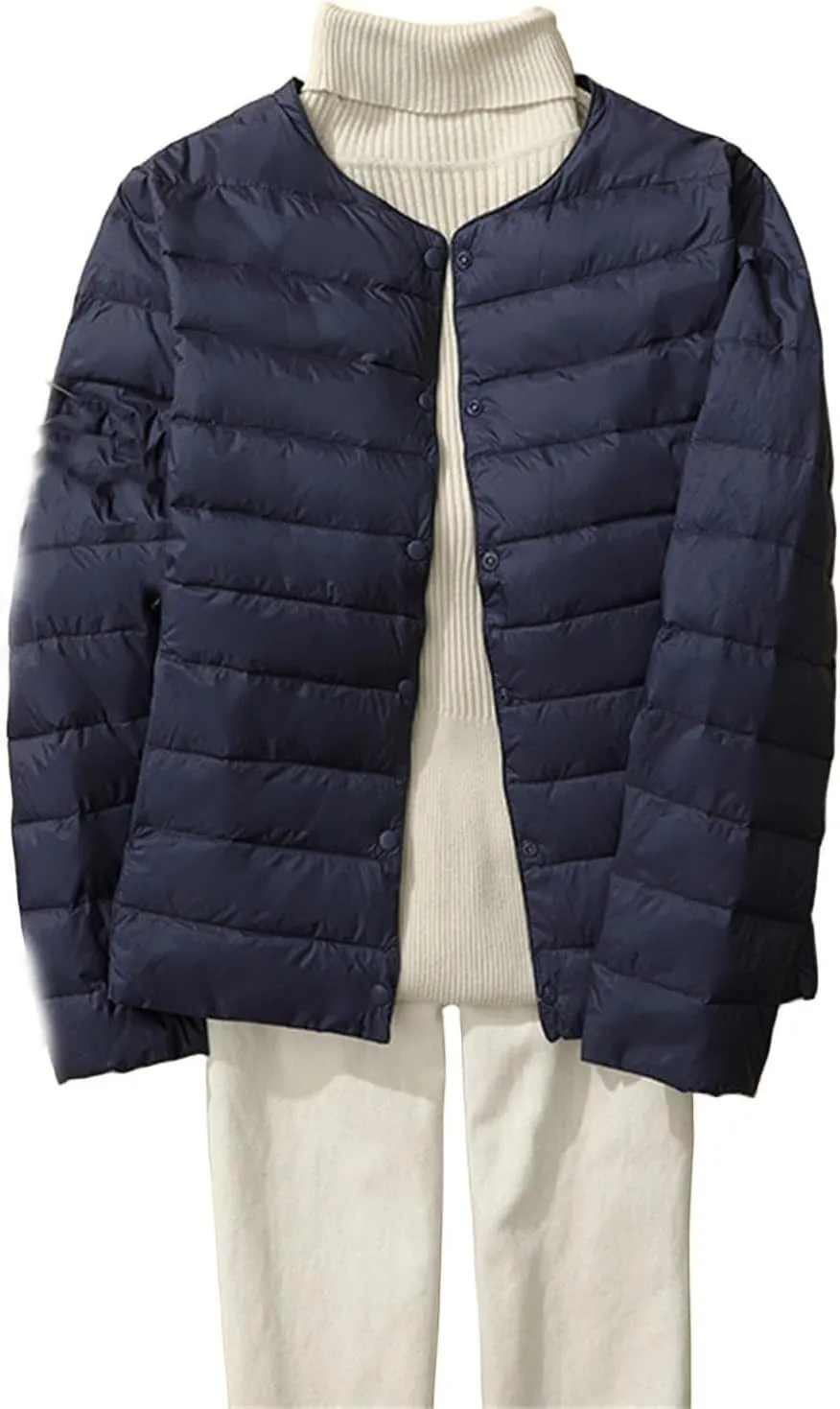 Women's Lightweight Down Jacket Portable Water-Resistant Puffer Jacket Fall Coat with Stand Collar for Travel