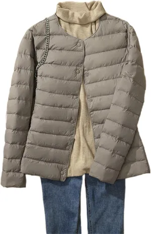 Women's Lightweight Down Jacket Portable Water-Resistant Puffer Jacket Fall Coat with Stand Collar for Travel