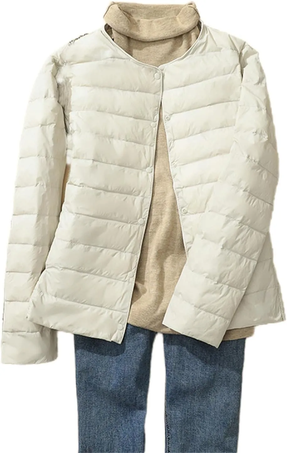 Women's Lightweight Down Jacket Portable Water-Resistant Puffer Jacket Fall Coat with Stand Collar for Travel
