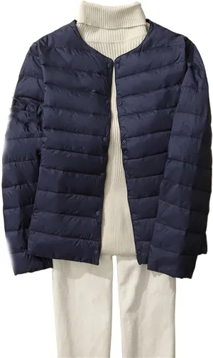 Women's Lightweight Down Jacket Portable Water-Resistant Puffer Jacket Fall Coat with Stand Collar for Travel