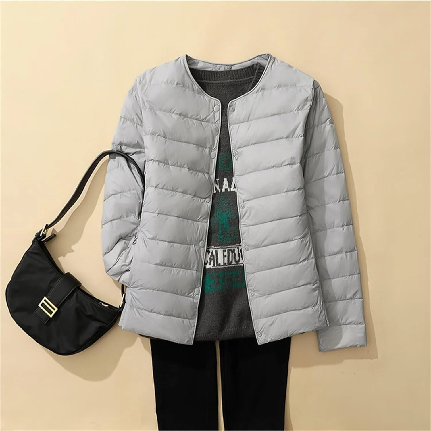 Women's Lightweight Down Jacket Portable Water-Resistant Puffer Jacket Fall Coat with Stand Collar for Travel