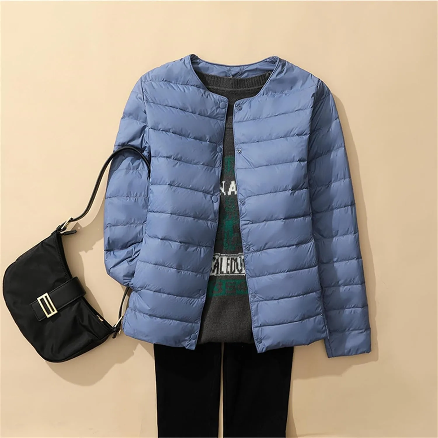Women's Lightweight Down Jacket Portable Water-Resistant Puffer Jacket Fall Coat with Stand Collar for Travel