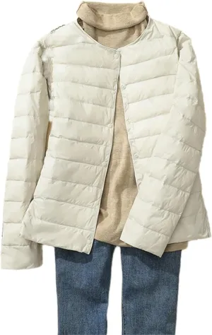 Women's Lightweight Down Jacket Portable Water-Resistant Puffer Jacket Fall Coat with Stand Collar for Travel