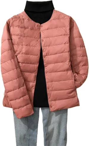 Women's Lightweight Down Jacket Portable Water-Resistant Puffer Jacket Fall Coat with Stand Collar for Travel