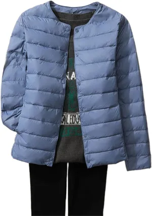 Women's Lightweight Down Jacket Portable Water-Resistant Puffer Jacket Fall Coat with Stand Collar for Travel