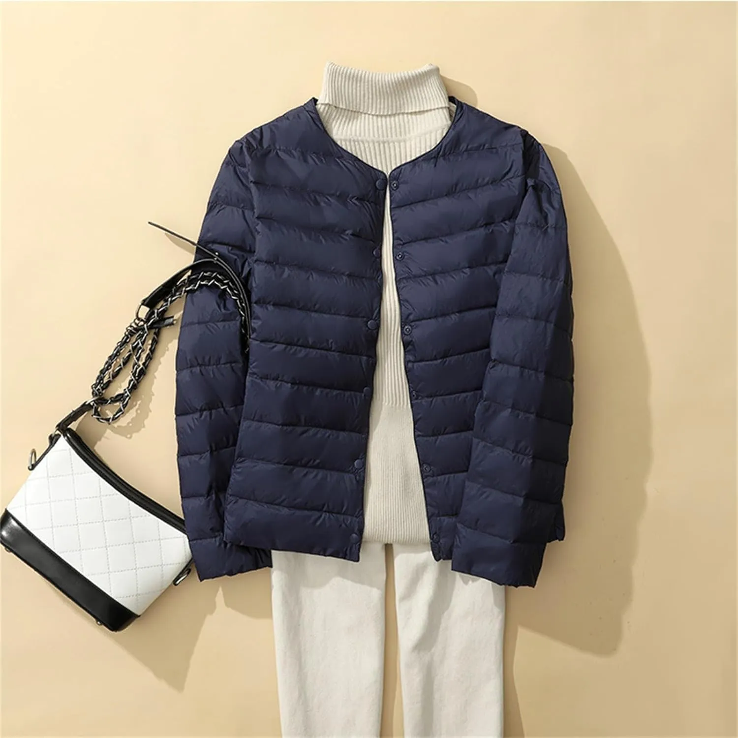 Women's Lightweight Down Jacket Portable Water-Resistant Puffer Jacket Fall Coat with Stand Collar for Travel