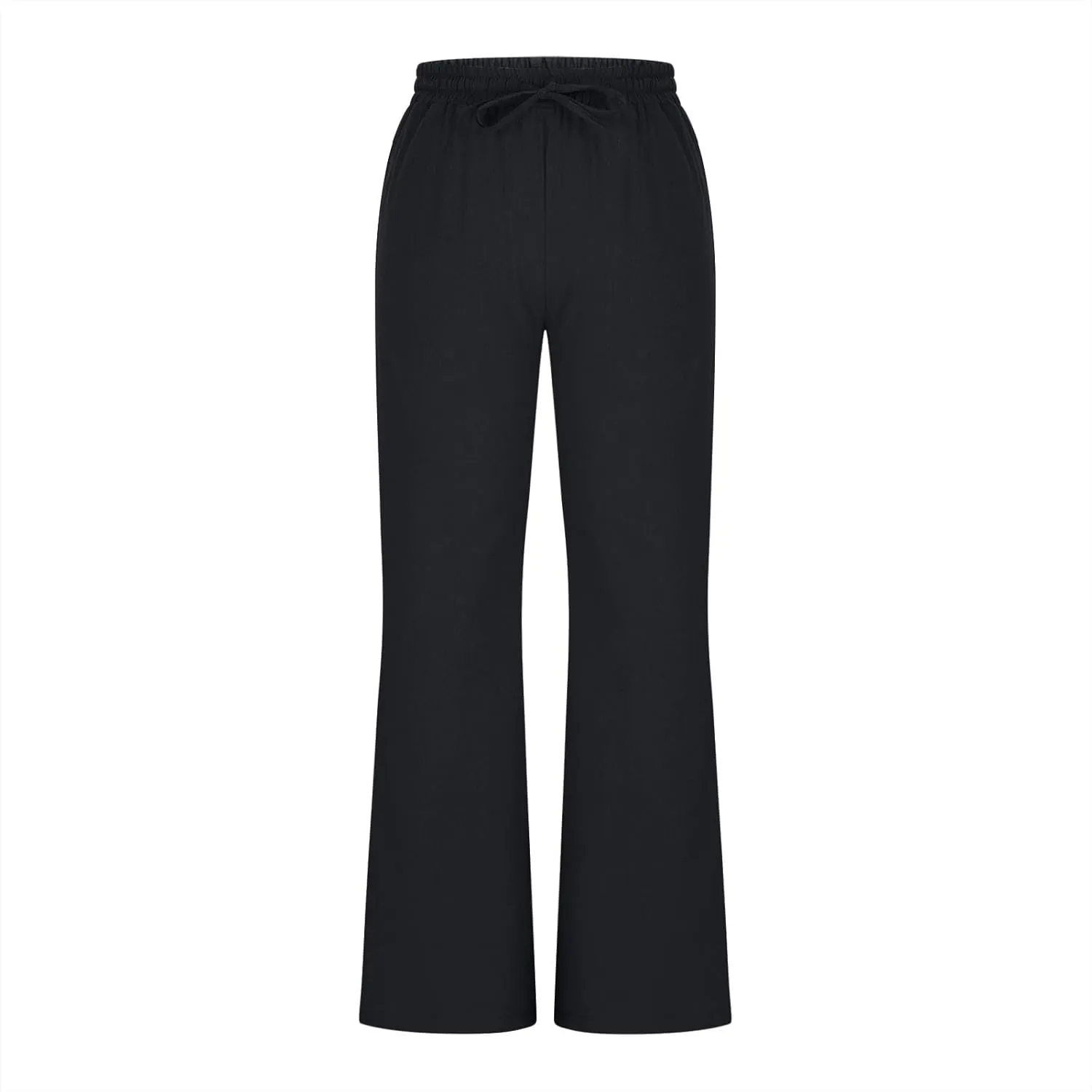 Womens Linen Pants Business Casual High Waist Drawstring Wide Leg Palazzo Pants Beach Vacation Trousers with Pockets