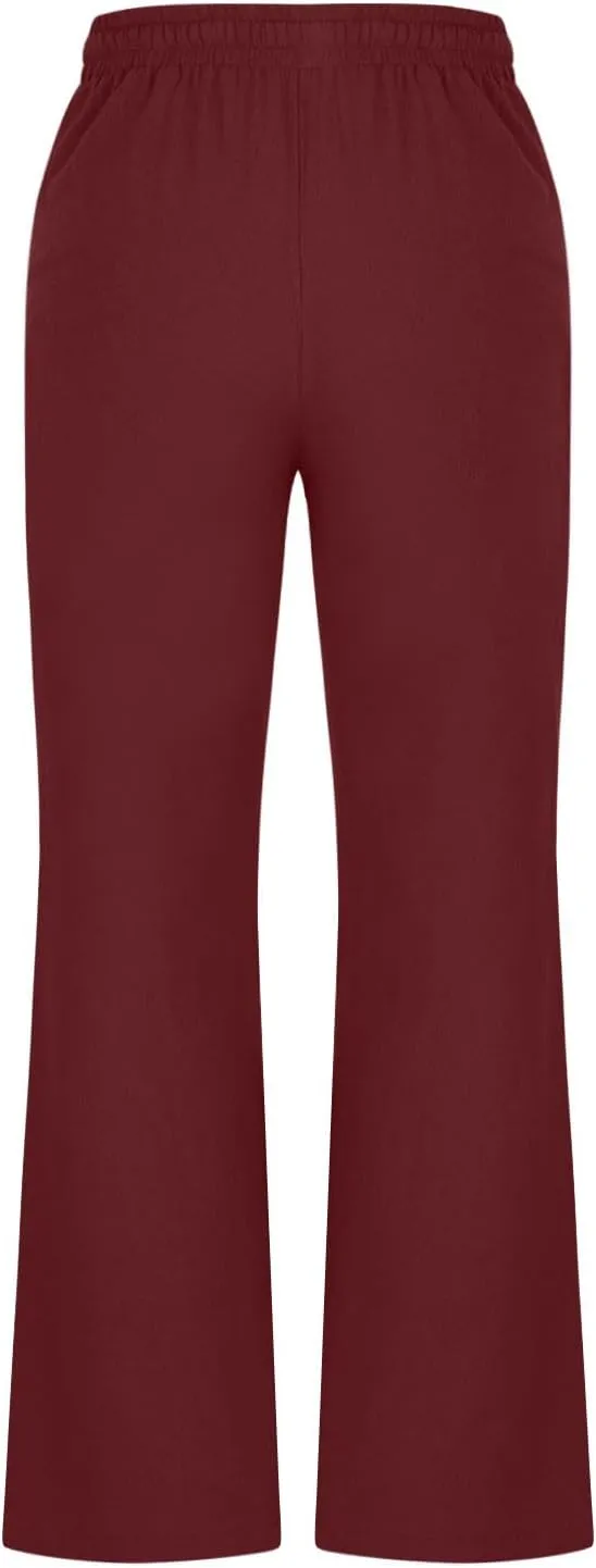 Womens Linen Pants Business Casual High Waist Drawstring Wide Leg Palazzo Pants Beach Vacation Trousers with Pockets